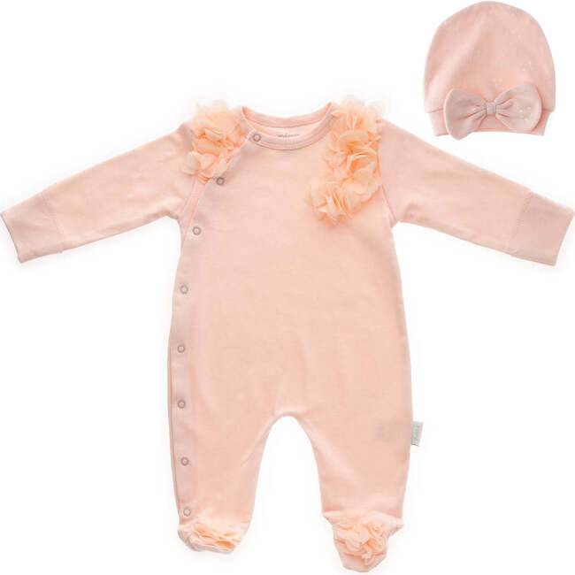 Floral Side Ruffle Babysuit & Hat, Pink