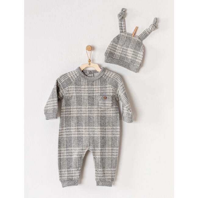 Little Hedgehog Plaid Babysuit & Hat, Grey - Onesies - 2