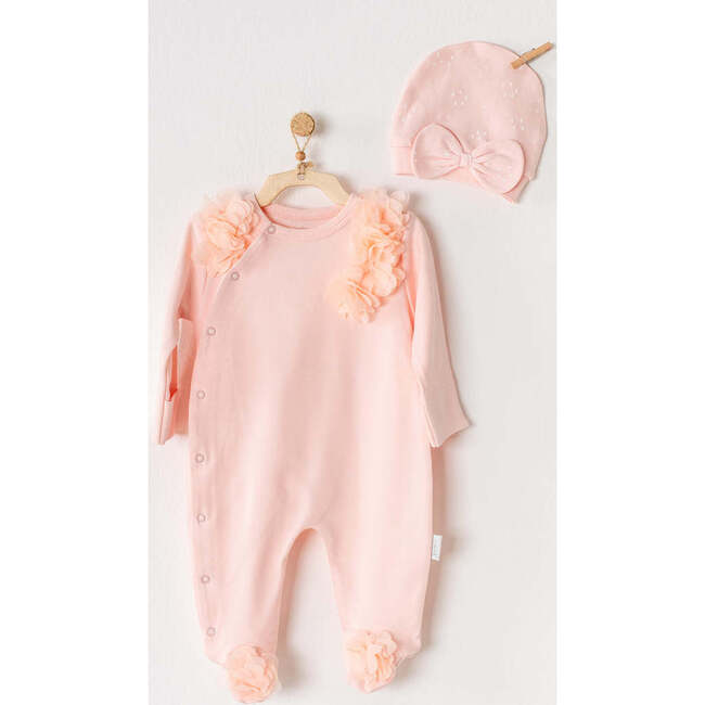 Floral Side Ruffle Babysuit & Hat, Pink