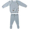 Knitted Side Button Outfit, Blue - Mixed Apparel Set - 1 - thumbnail