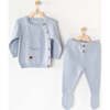 Knitted Side Button Outfit, Blue - Mixed Apparel Set - 2