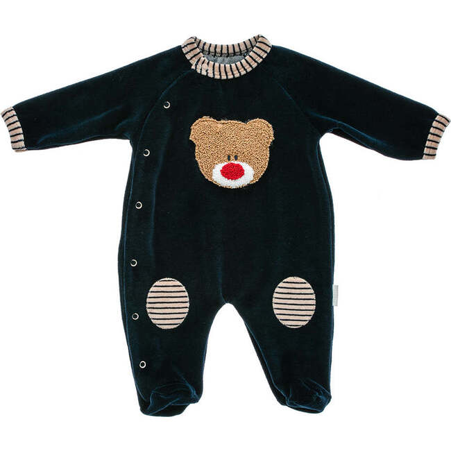 Bear Hugs Velvet Babysuit, Navy - Onesies - 1