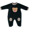 Bear Hugs Velvet Babysuit, Navy - Onesies - 1 - thumbnail