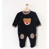 Bear Hugs Velvet Babysuit, Navy - Onesies - 2