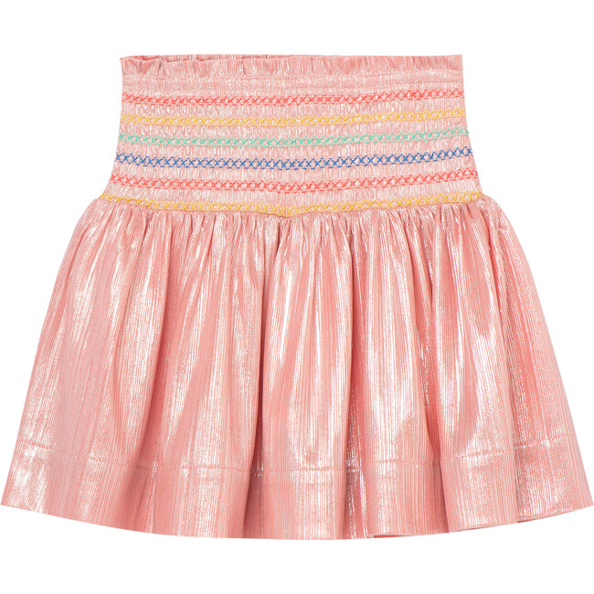 Metallic Smocked Skirt, Pink