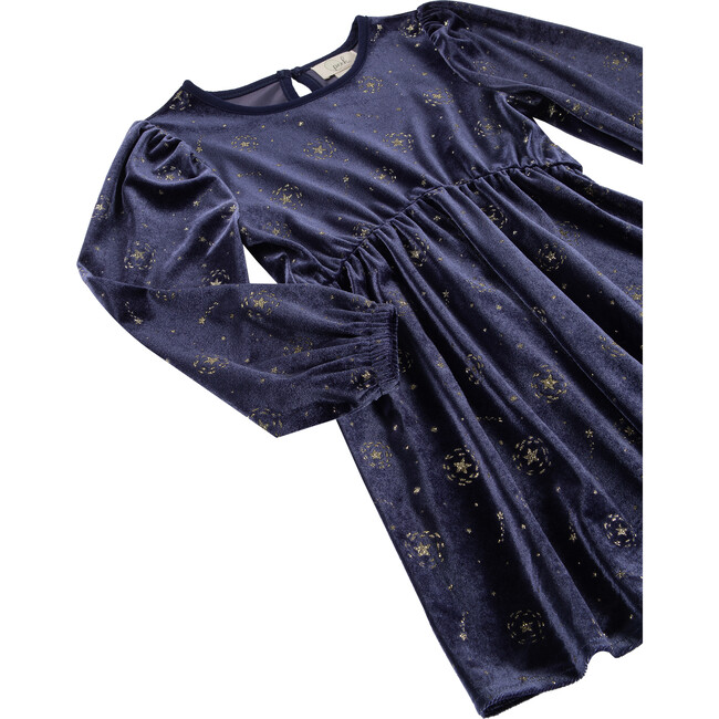 Glitter Stars Velour Dress, Navy - Dresses - 3