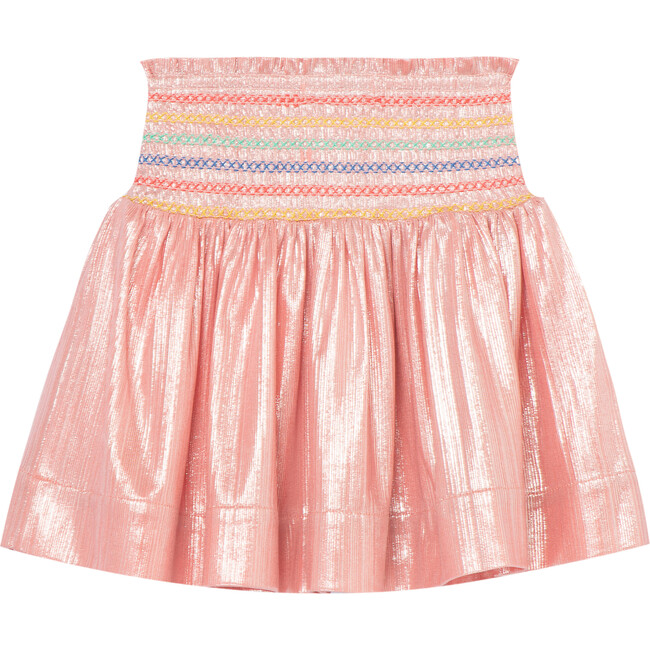 Metallic Smocked Skirt, Pink - Skirts - 2