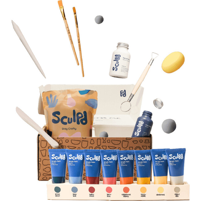 Home Pottery Kit with Paint Set, Earth Tones