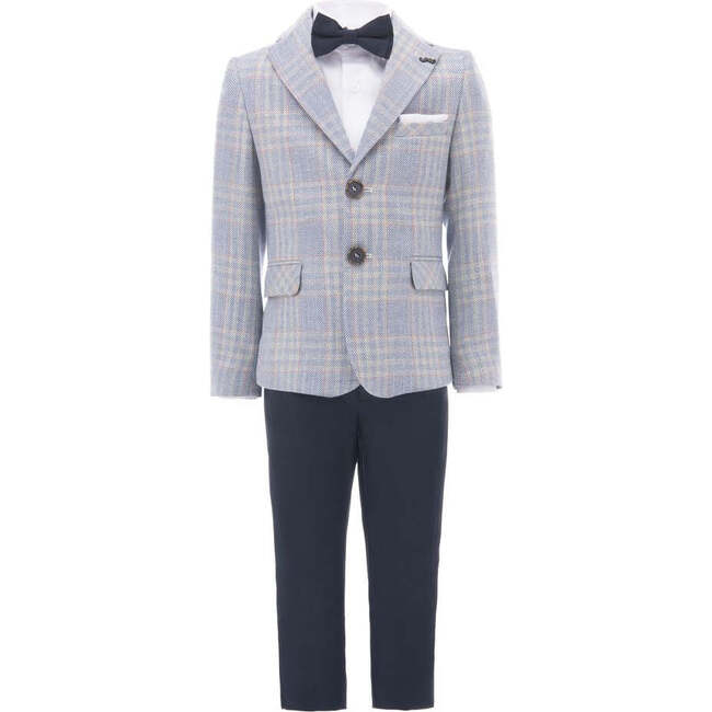 Plaid Peak Lapel Suit, Navy - Suits & Separates - 1