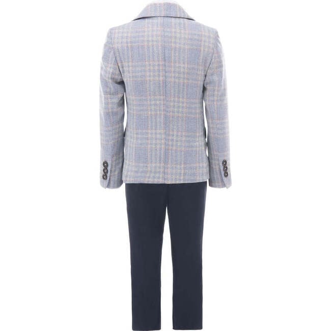 Plaid Peak Lapel Suit, Navy - Suits & Separates - 3