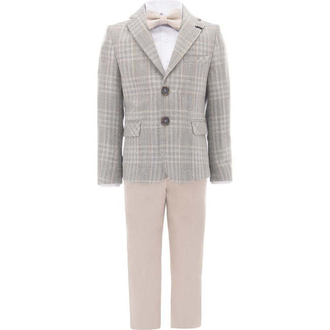 Plaid Peak Lapel Suit, Beige - Suits & Separates - 1