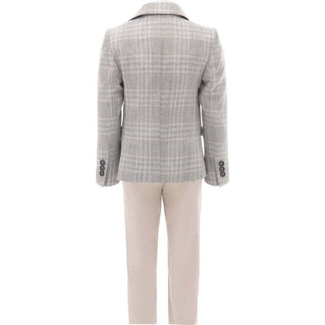 Plaid Peak Lapel Suit, Beige - Suits & Separates - 3