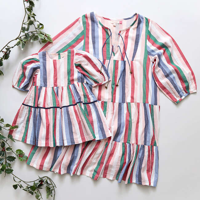 Women's Short Indira Dress, Holiday Stripe - Dresses - 3