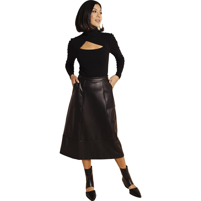 Women's Faux Leather Skirt, Black - Dresses - 1