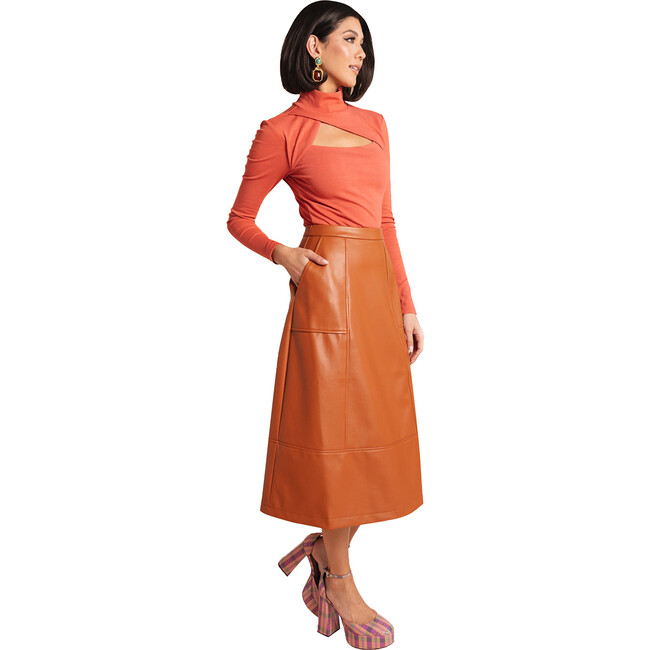 Women's Faux Leather Skirt, Umber - Dresses - 1