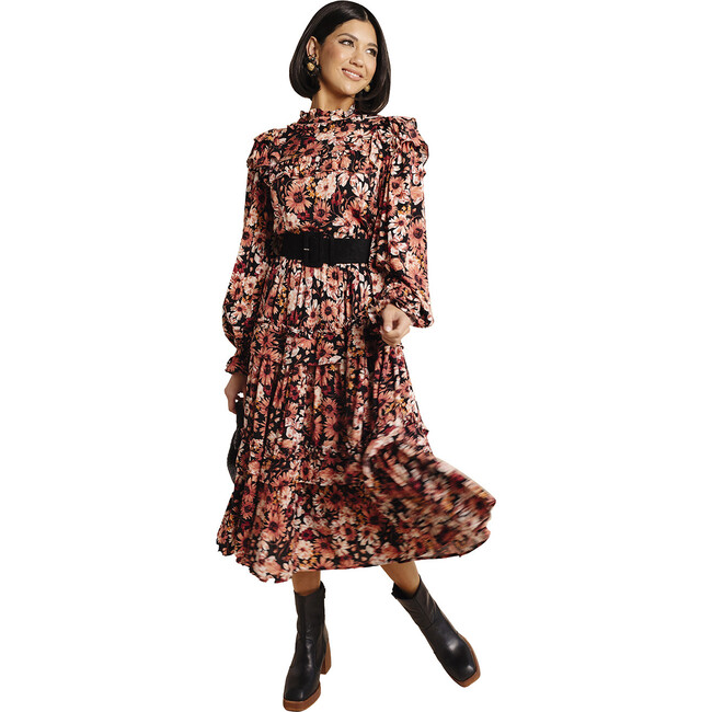 Women's Tiered Midi Dress, Autumn Bouquet - Dresses - 1