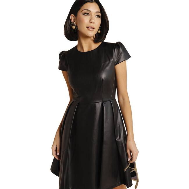 Women's Faux Leather Flare Dress, Black