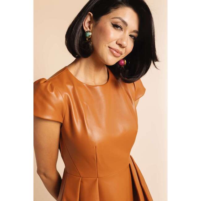 Women's Faux Leather Flare Dress, Umber