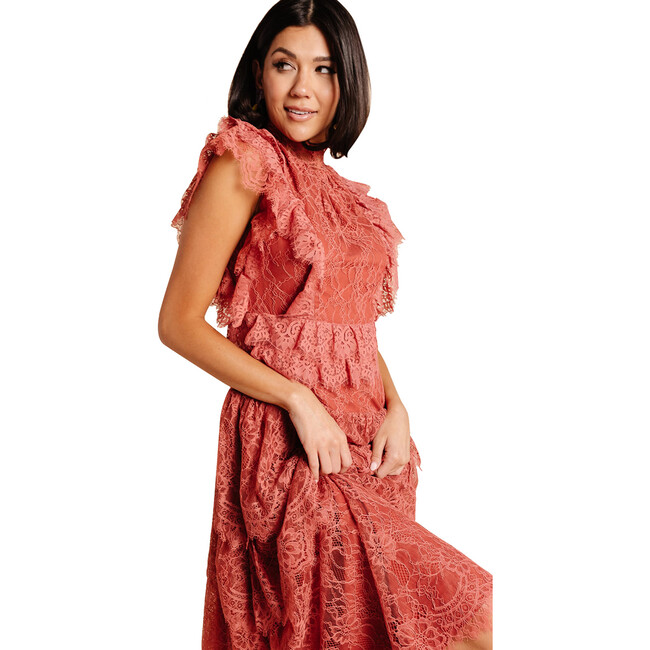 Women's Midi Lace Dress, Rust