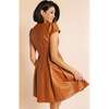 Women's Faux Leather Flare Dress, Umber - Dresses - 3