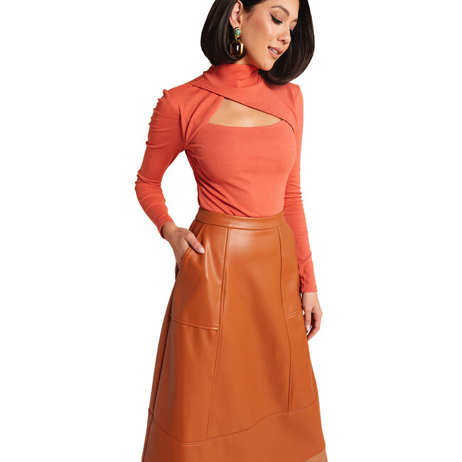 Women's Faux Leather Skirt, Umber - Dresses - 3