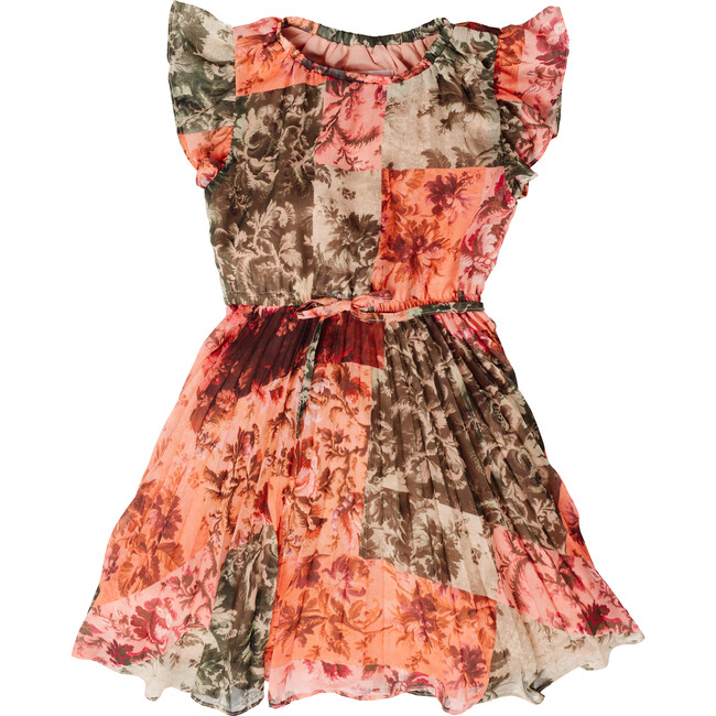 Pleated Patchwork Girls Dress, Patchwork Print 2