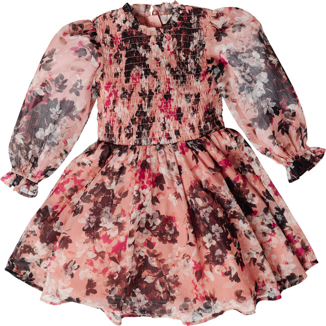 Smock Bodice Girls Dress, Floral Ink 2 - Dresses - 1