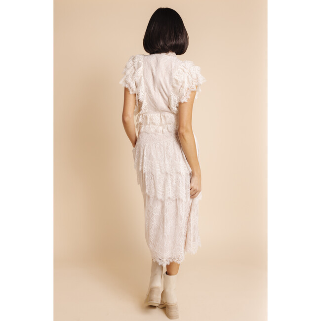 Women's Midi Lace Dress, Linen - Dresses - 3