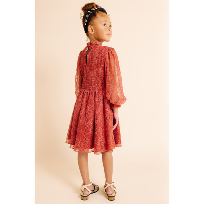 Smock Bodice Girls Lace Dress, Rust 2 - Dresses - 4