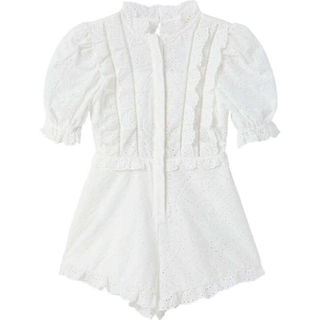 Eloise Embroidered Romper, Ivory