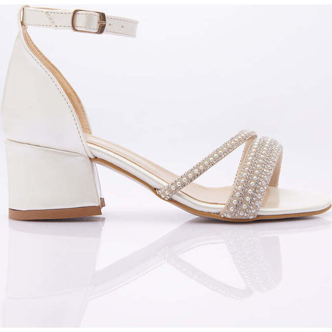 Double Rhinestone Strap Heels, Pearl - Dress Shoes - 2