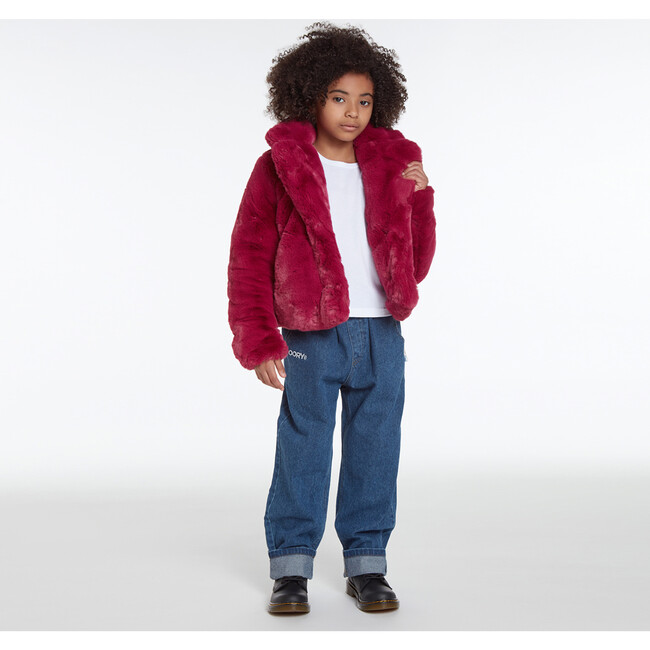 Milly Kids Faux Fur Jacket, Raspberry - Jackets - 2