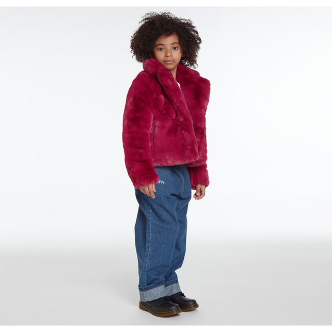 Milly Kids Faux Fur Jacket, Raspberry - Jackets - 3