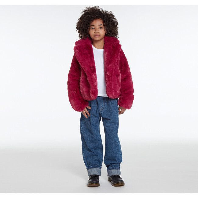 Milly Kids Faux Fur Jacket, Raspberry - Jackets - 4