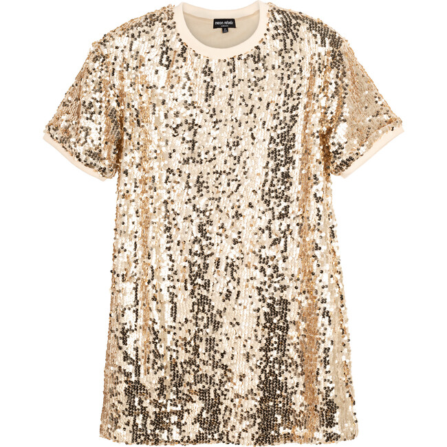Angie Sequin T-Shirt Dress, Platinum Gold - Dresses - 1