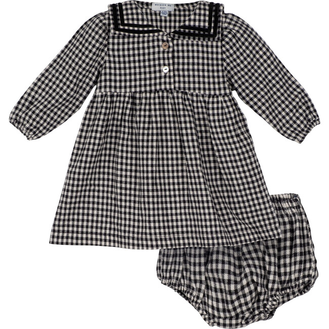 Baby Louisa Dress, Black & Cream Flannel - Dresses - 1