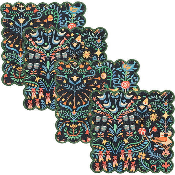 12 Days of Christmas Navy Liberty of London Scalloped Cocktail Napkin - Accents - 3