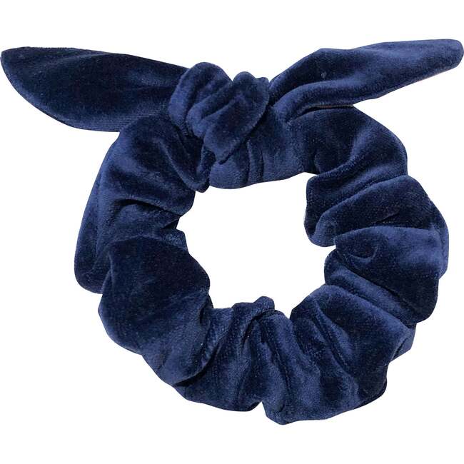 Preppy Holiday Scrunchy With Bow, Navy Velvet - Hair Accessories - 1