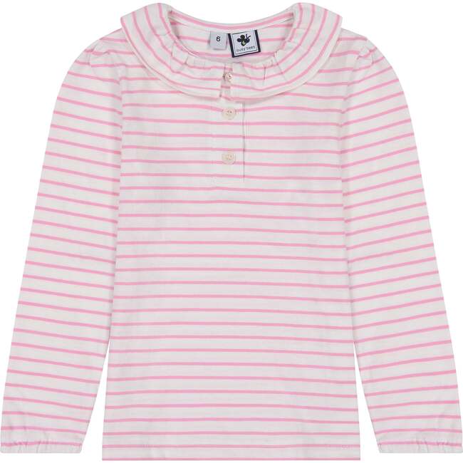 Eliza Girls Ruffle Knit Long Sleeve Polo, Pink