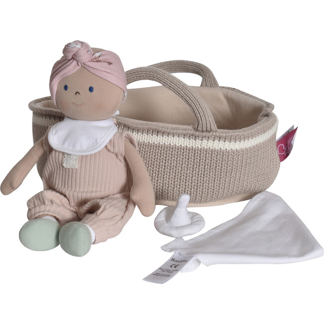 Knitted Carry Cot with Baby Light Skin, Soother & Blanket - Soft Dolls - 3