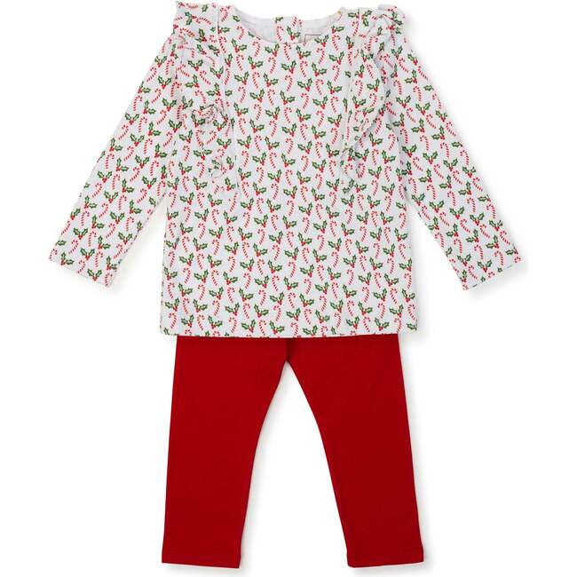 Olive Set Pima Cotton Legging Set, Candy Canes & Holly - Mixed Apparel Set - 1