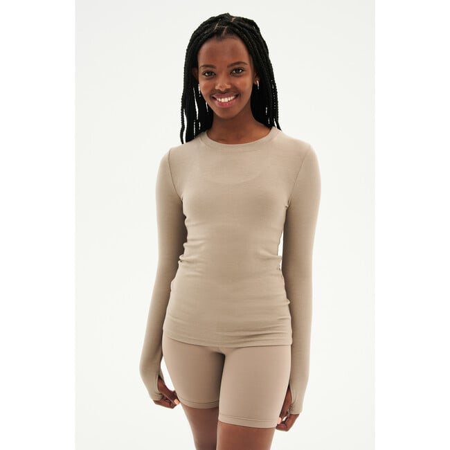 Women's Louise Rib Long Sleeve, Latte - SPLITS59 Tops | Maisonette