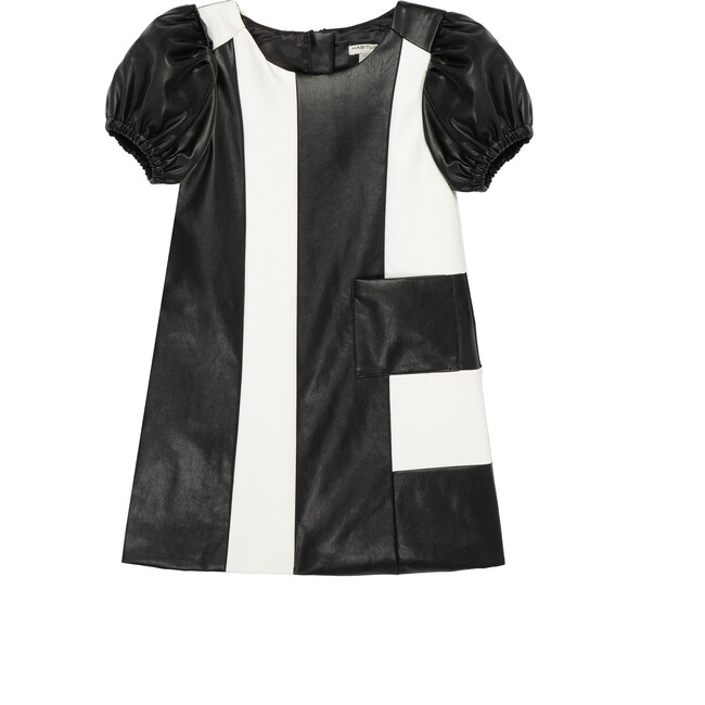 Faux Leather Colorblock Dress, Black - Dresses - 1