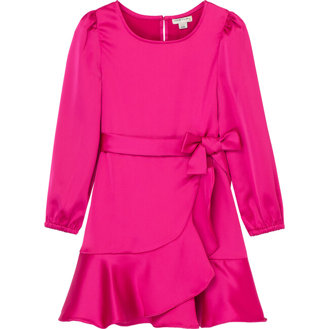 Satin Mock Wrap Dress, Pink - Dresses - 1