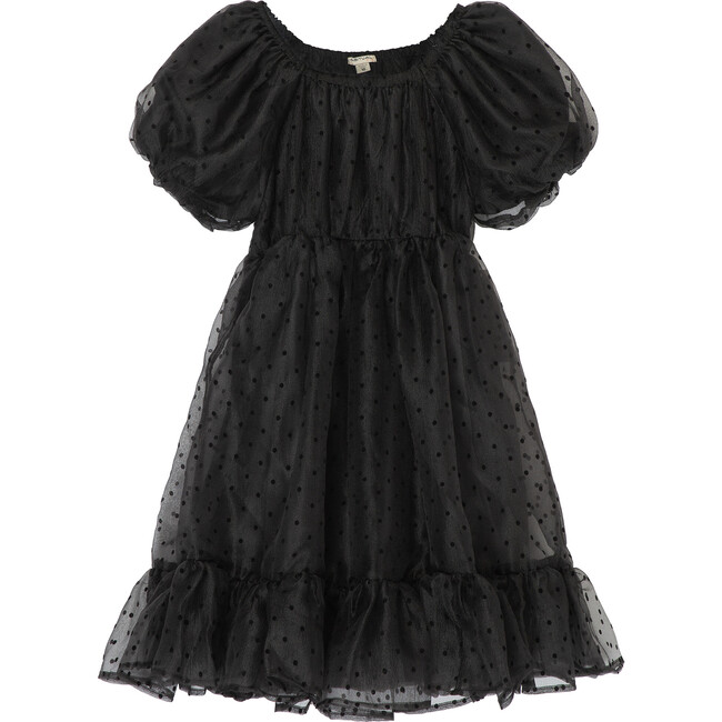 Dotted Babydoll Mini Dress, Black - Dresses - 1