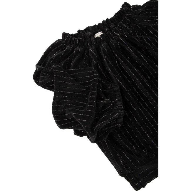 Velour Gathered Top, Black - Blouses - 3