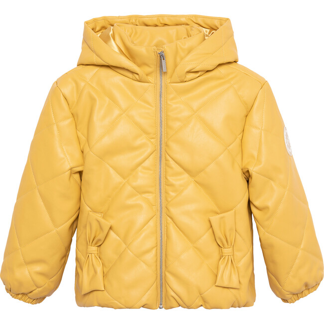 Faux Leather Quilted Jacket, Yellow - Jackets - 1