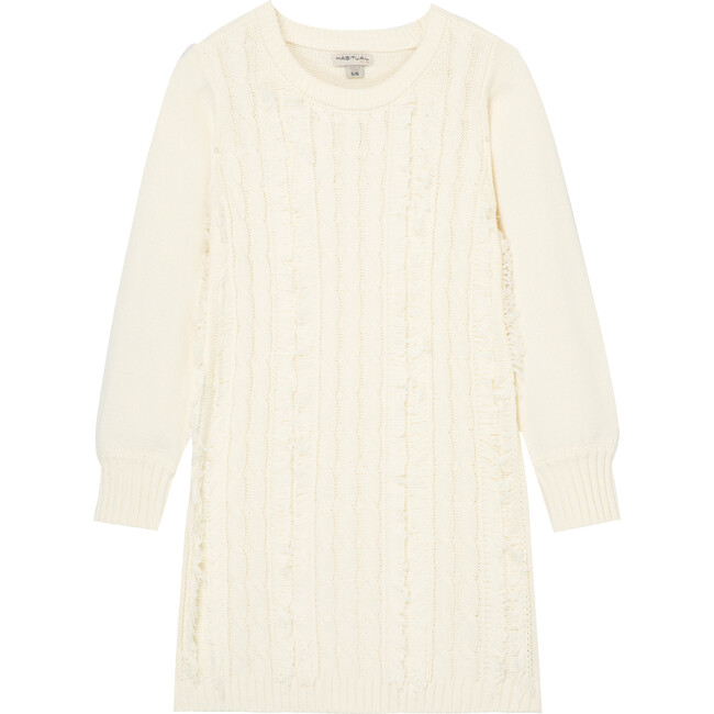 Cable Knit Sweater Dress, Off-White - Dresses - 1