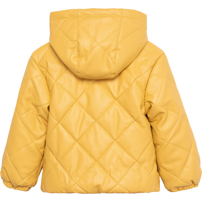 Faux Leather Quilted Jacket, Yellow - Jackets - 2