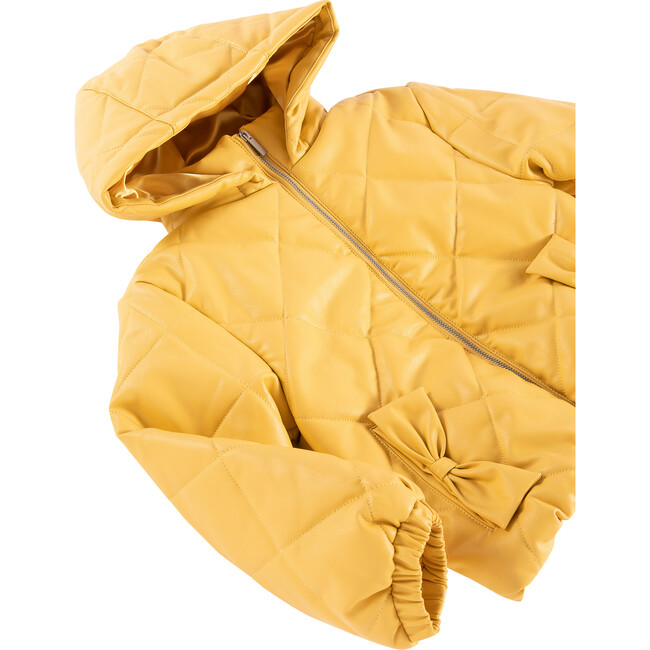 Faux Leather Quilted Jacket, Yellow - Jackets - 3
